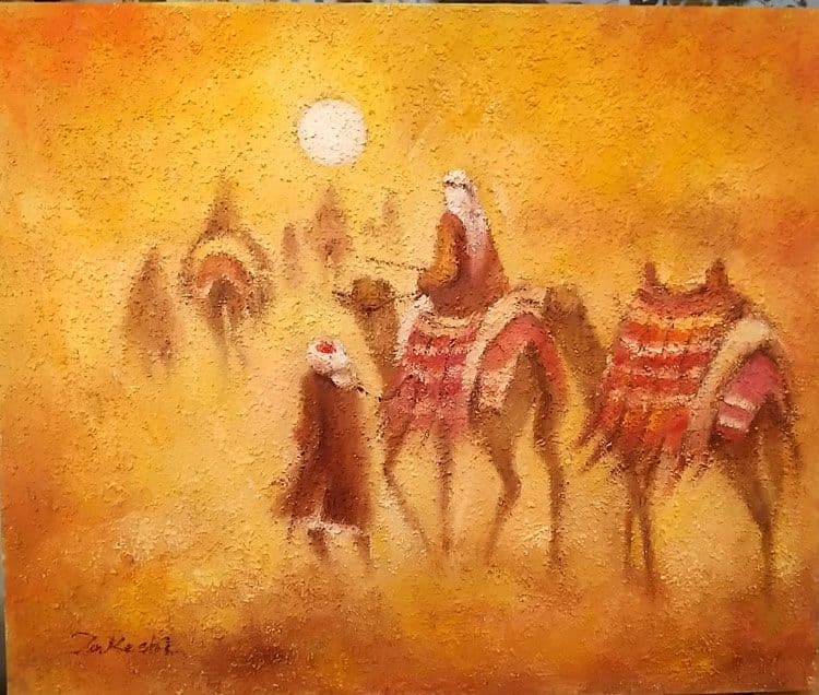 F8号油彩画 西山猛 作 砂漠の旅人 キャンバス本体