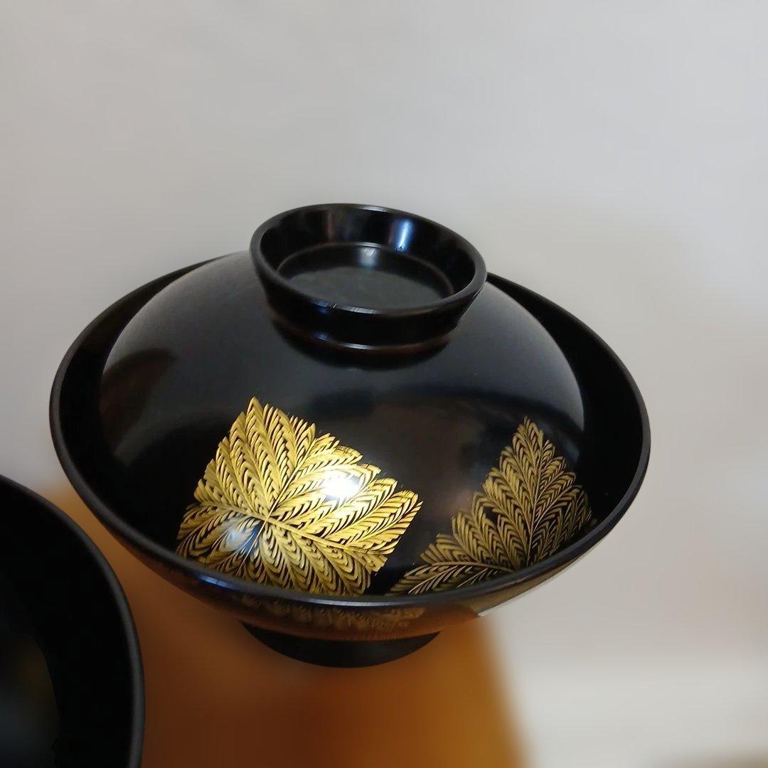 輪島塗　蓋付吸物椀 5客 金箔　蒔絵　沈金