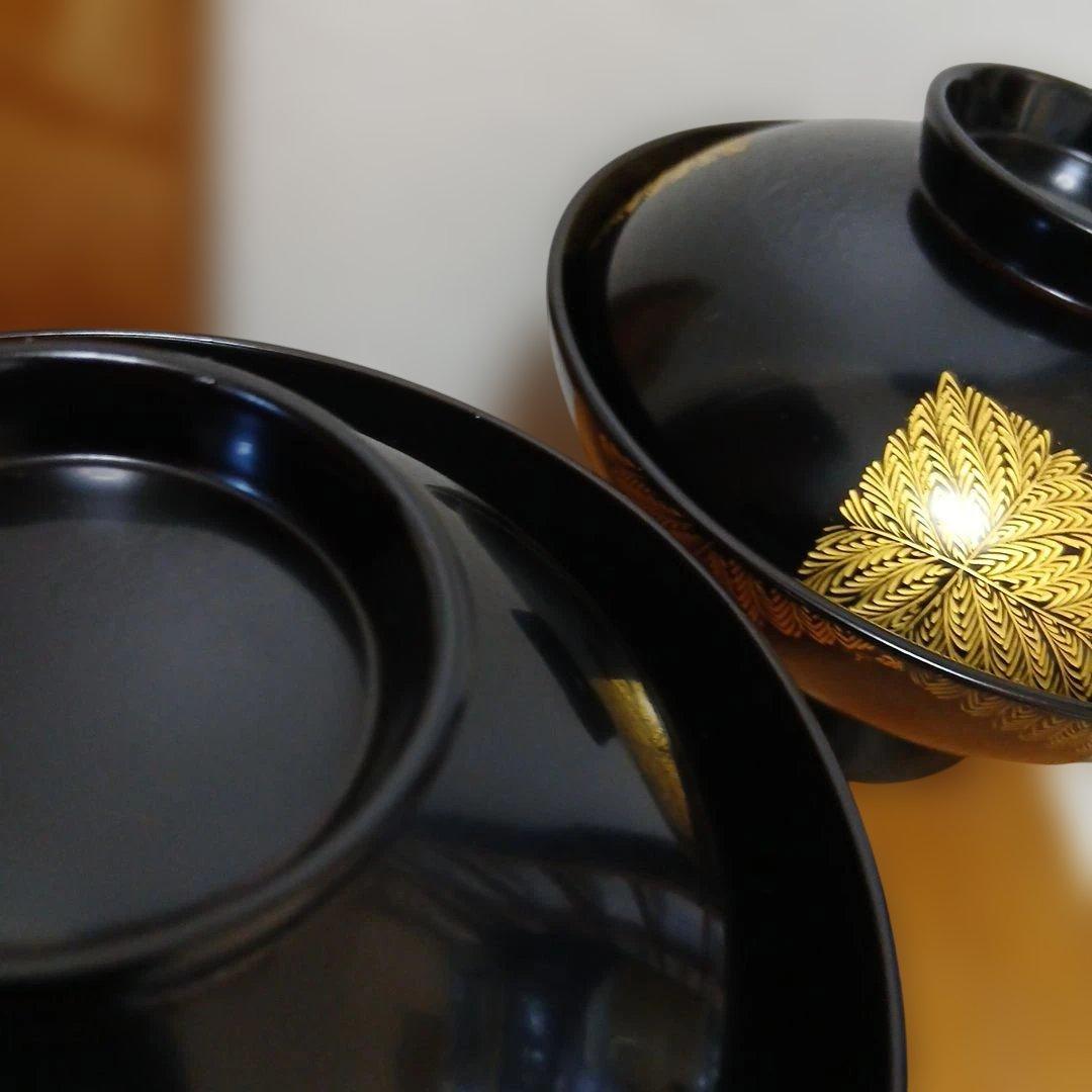 輪島塗　蓋付吸物椀 5客 金箔　蒔絵　沈金