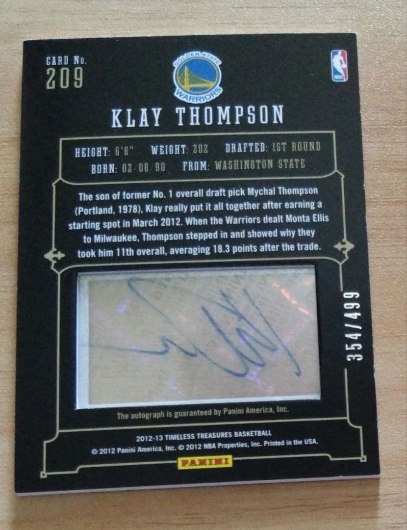 NBA 12/13 タイムレストレジャー RC クレイトンプソン ルーキーオート