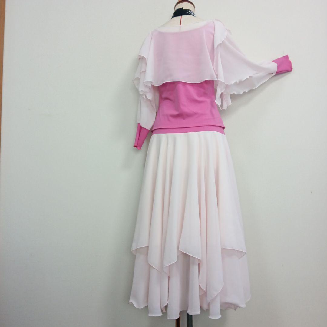 お値下げ　ハンドメイド　社交ダンス　ベビーピンクシフォン　セットアップ　ドレス