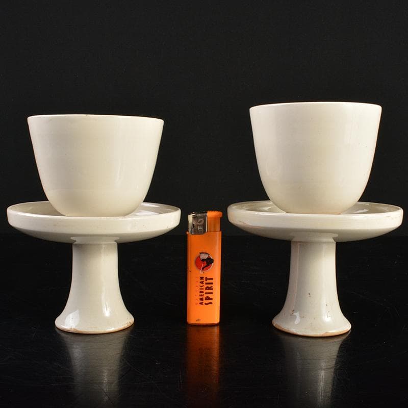 中国　定窯　白磁　杯　杯台　一對　在銘　D　7267E