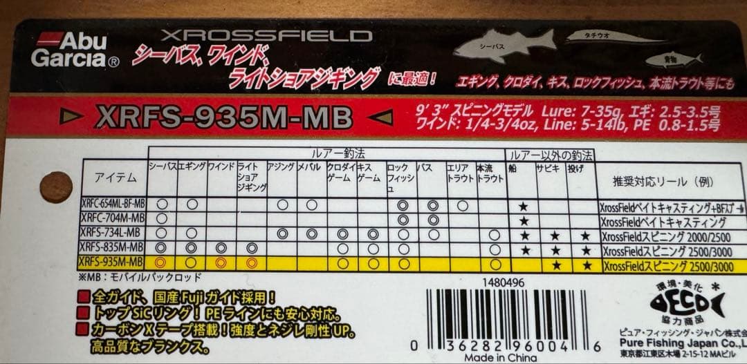 アブガルシア XRFS-935M-MB パックロッド
