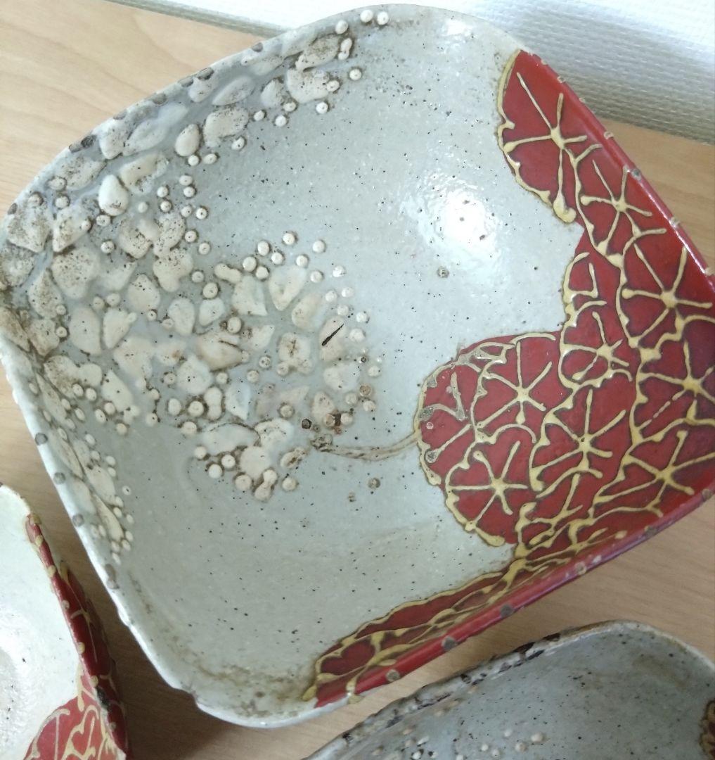 京焼　清水七兵衛作　三ツ組　向付け　清水七兵衛七角印　三ツ組鉢