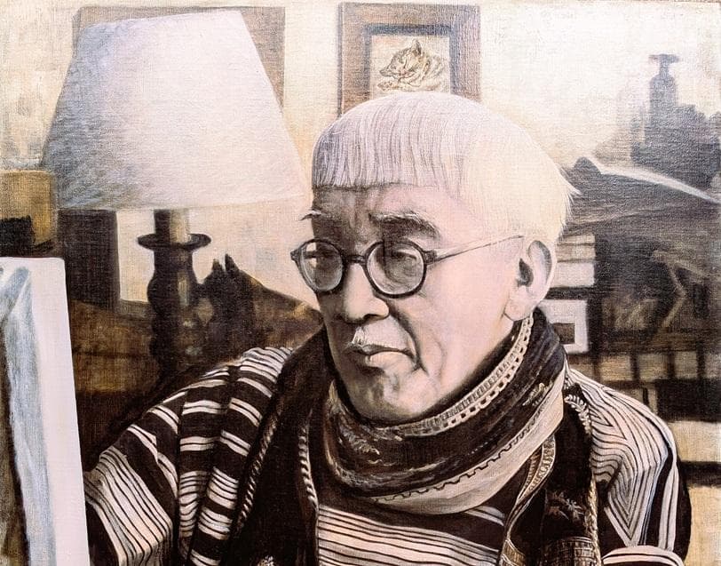 伊藤和生　藤田嗣治作「アトリエの自画像Ⅰ」白黒写真から油彩画にて模写 Ｆ20号