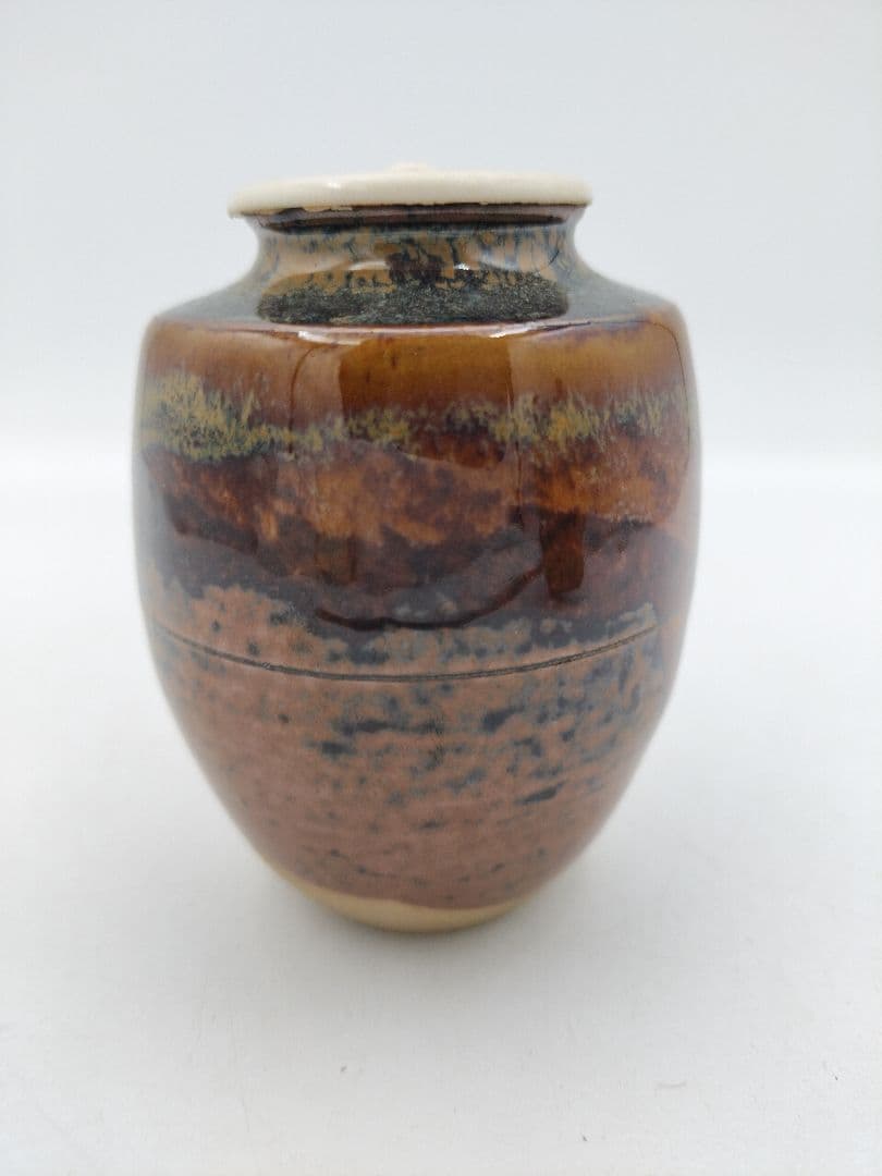 c317【新品・未使用】茶入 高取 肩付 亀井楽山 牡丹唐草 木箱 茶道具 肩衛