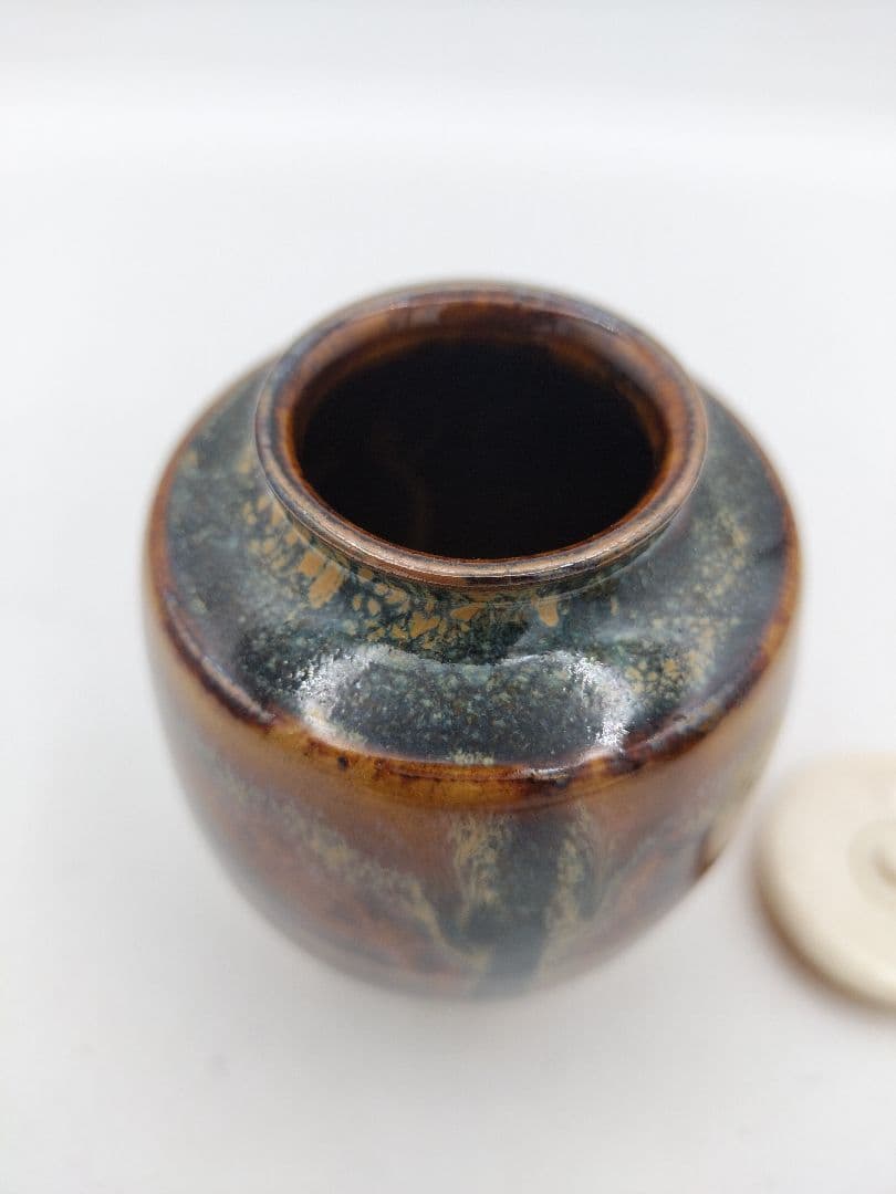 c317【新品・未使用】茶入 高取 肩付 亀井楽山 牡丹唐草 木箱 茶道具 肩衛