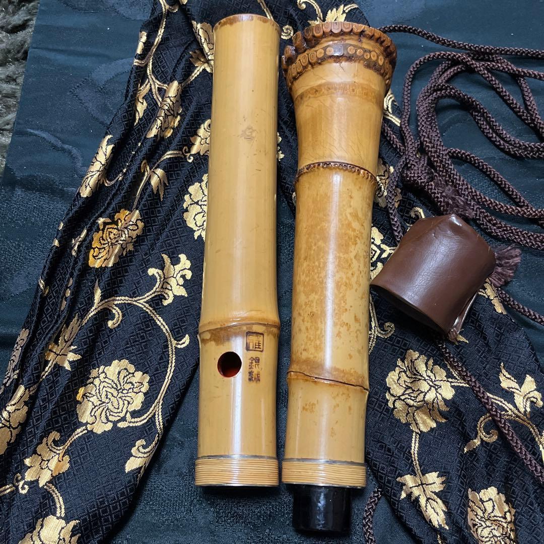 尺八 都山流 銀越 中継ぎ緩み無し 一尺四寸管 籐巻 銀三線 【音出し確認済み】