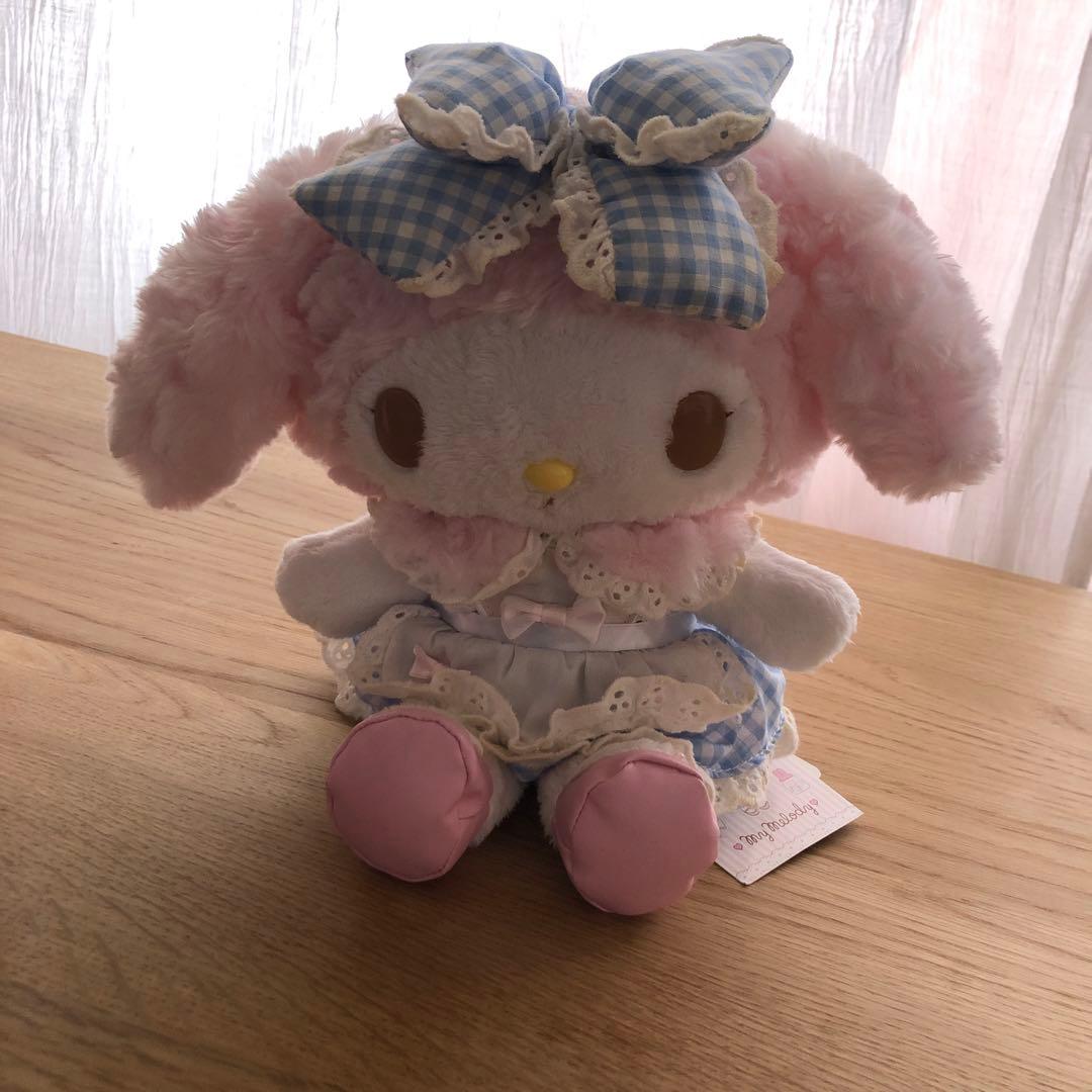マイメロディ　ぬいぐるみ おめかしシリーズ　水色ギンガムチェック　タグ付き