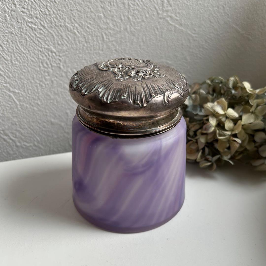 フランスアンティーク　トワレセット　コットン用の瓶　ブロカント　入れ物