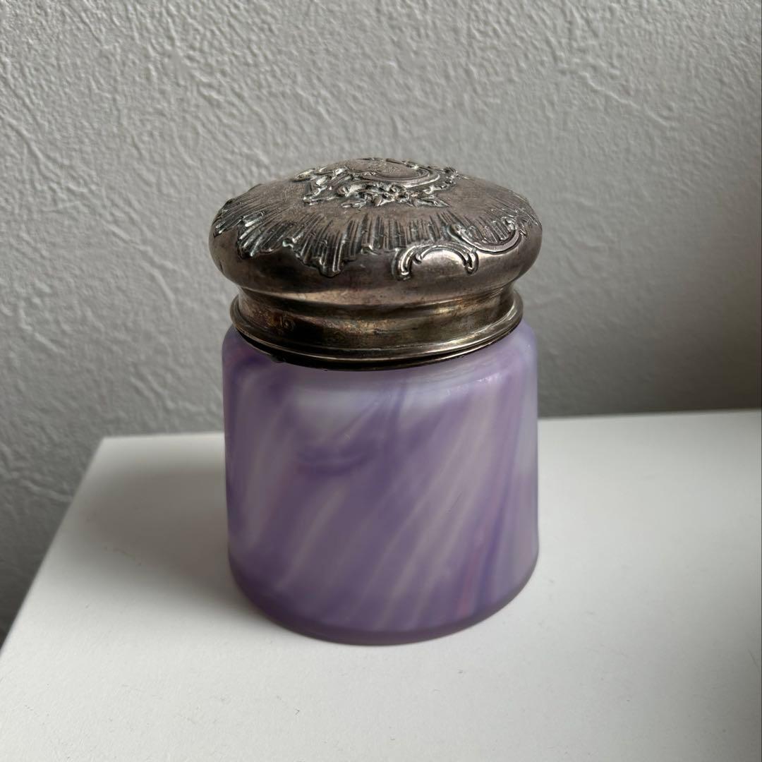 フランスアンティーク　トワレセット　コットン用の瓶　ブロカント　入れ物