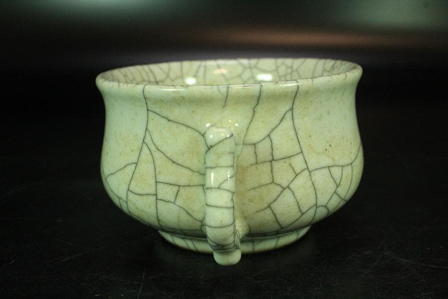 中国美術 哥釉 双耳 香炉(K-XA884)