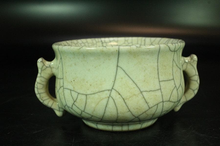 中国美術 哥釉 双耳 香炉(K-XA884)