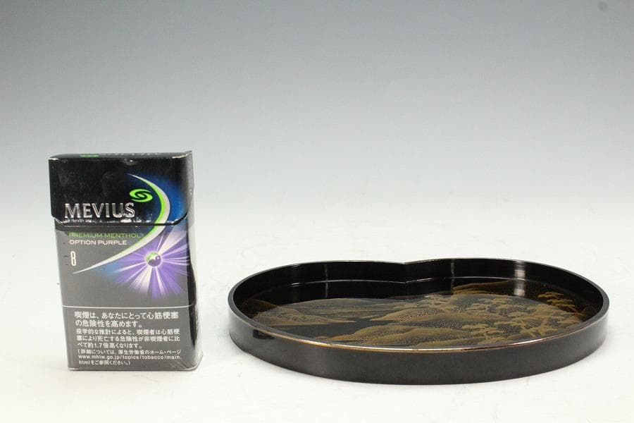 古美術 山水平蒔絵 銀縁 小盆(K-BB506)