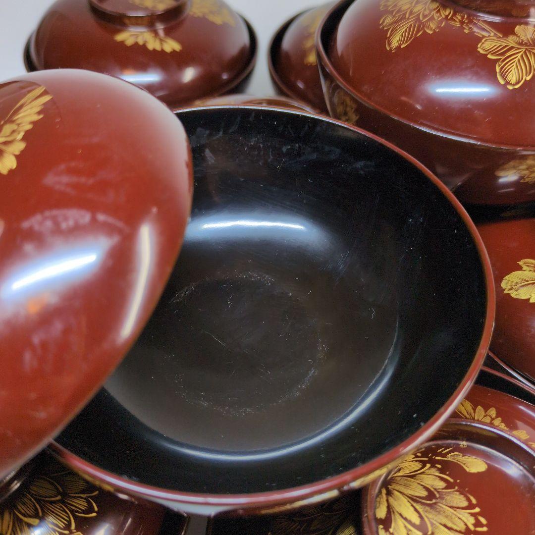 輪島塗　沈金　碗　9客セット　骨董　アンティーク　茶碗