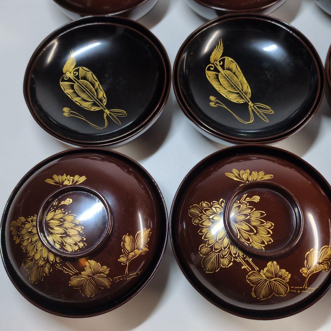 輪島塗　沈金　碗　9客セット　骨董　アンティーク　茶碗