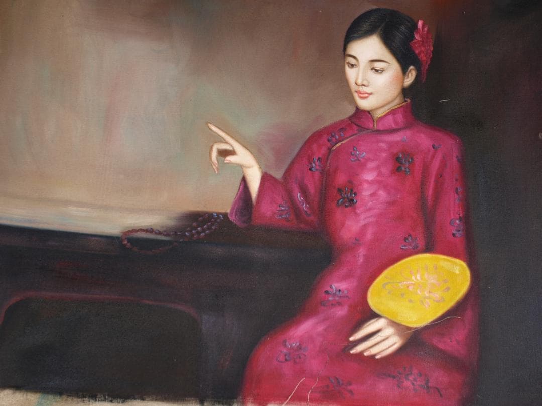 骨董市仕入れ　中国油絵　美女図　　激安骨董品 DE879C15-2