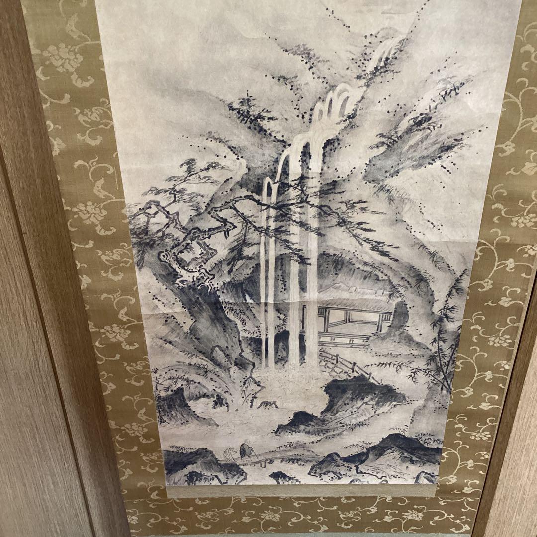 芸阿弥《観瀑図》複製画　《京都五山　月翁周鏡　蘭坡　横川景三》　室町期作品 レア