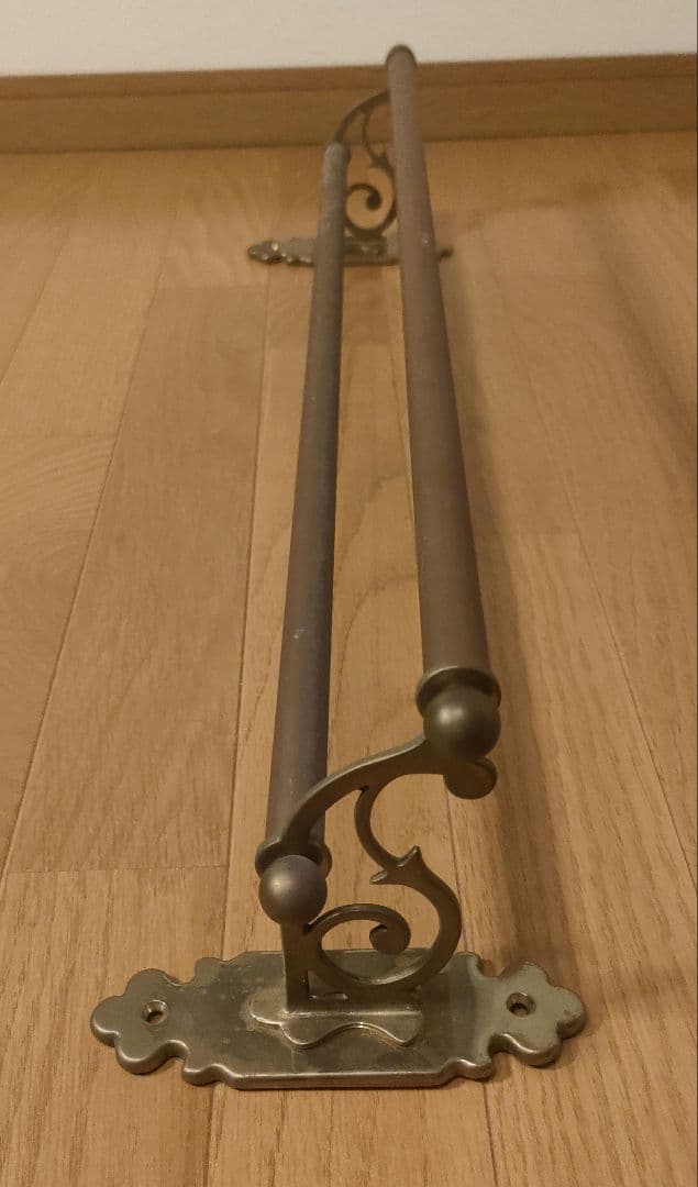 アンティーク 真鍮製 ダブルタオルバー 2連タオル掛け ロングタイプ イタリア製