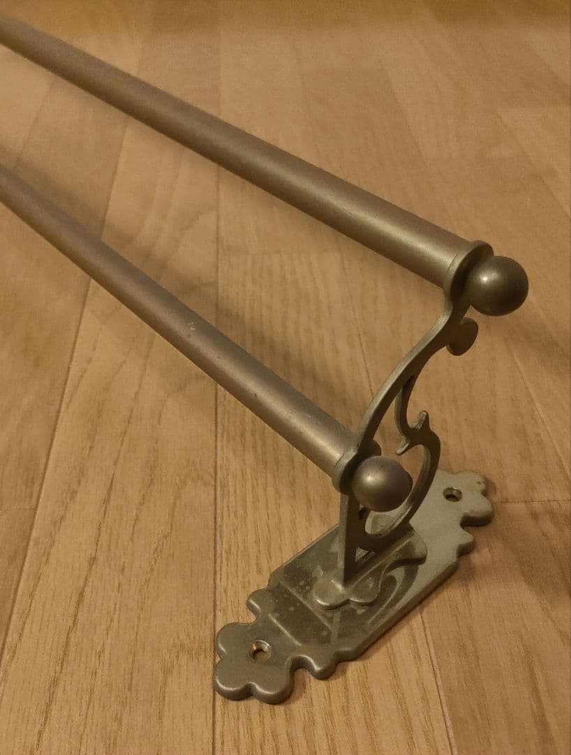 アンティーク 真鍮製 ダブルタオルバー 2連タオル掛け ロングタイプ イタリア製