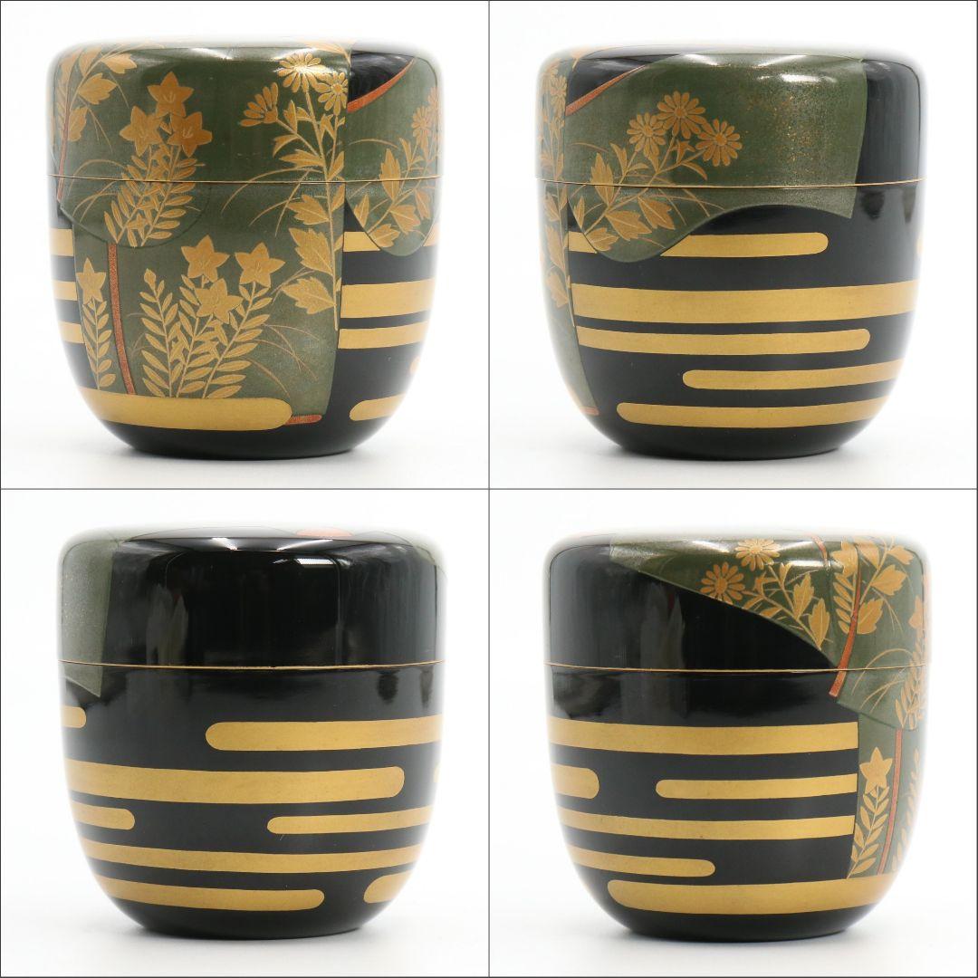 松村建作 蒔絵誰袖棗 秋草 誰ヶ袖 共箱共布 茶道具　OJ160　1F14