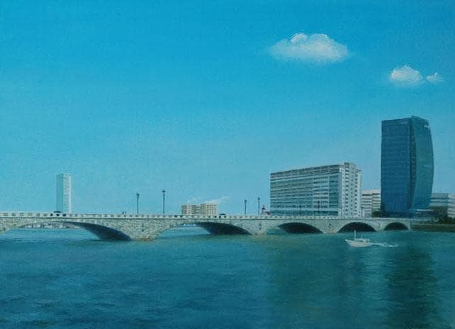 油絵 菅家令子 絵 絵画インテリア F6-080214 風景 万代橋 新潟 風景