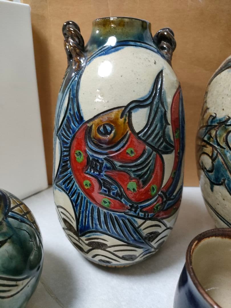 やちむん　金城次郎、裕三　宮城智　新垣勲　魚紋　まとめてセット　縁起物