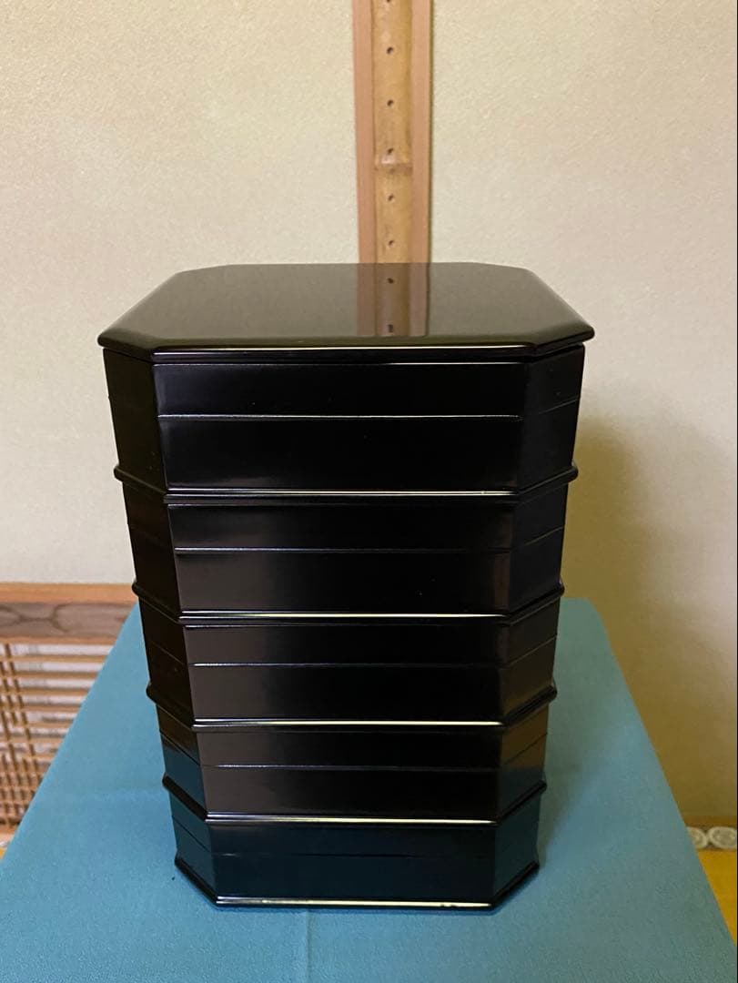茶道具/縁高重 木製 黒 新塗 5段