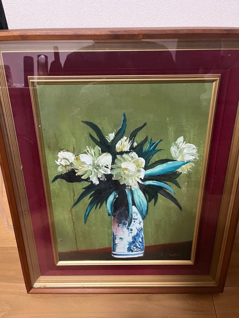 K. Murai 油彩画 花瓶に生けた花 村井曠光　サイン入り