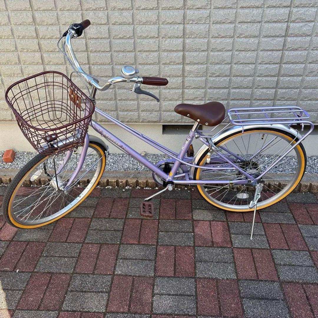 美品　 子ども　24インチ　自転車　パープル シティサイクル バスケット付き