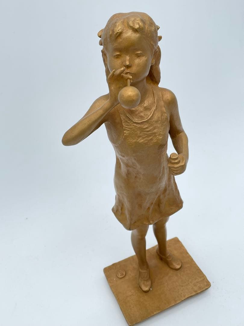 矢野秀徳ブロンズ像 しゃぼん玉861/950箱付き 矢野静子識 オブジェ 置物②