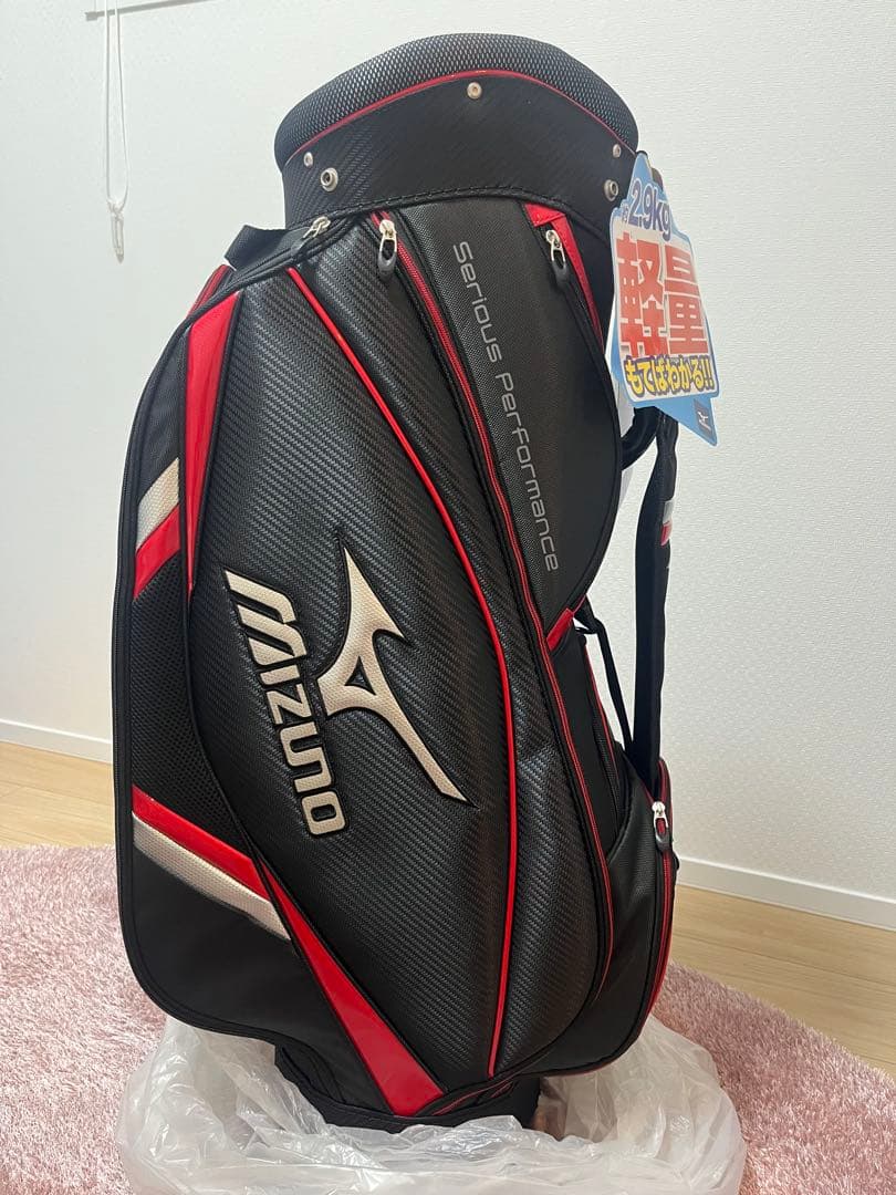ゴルフ　ミズノ　軽量キャディバッグ　黒赤
