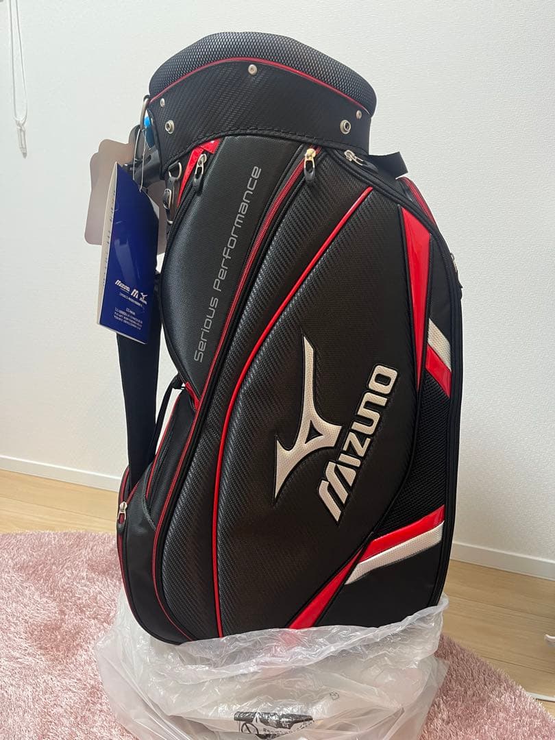 ゴルフ　ミズノ　軽量キャディバッグ　黒赤