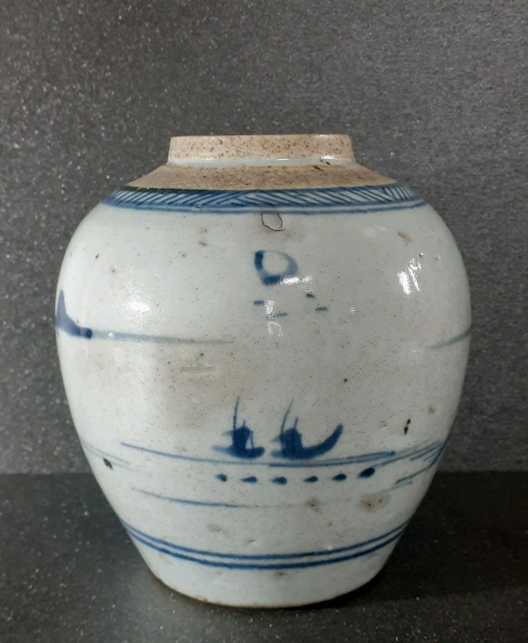 中国古美術　中国古陶磁器　古玩　清朝民窯　青花　山水図　茶壺　茶罐　茶道具