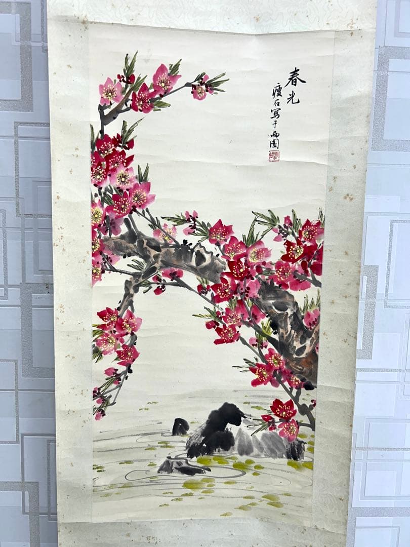 痩石　墨彩　紙本　掛軸 双副　春 夏　民国　清　中国