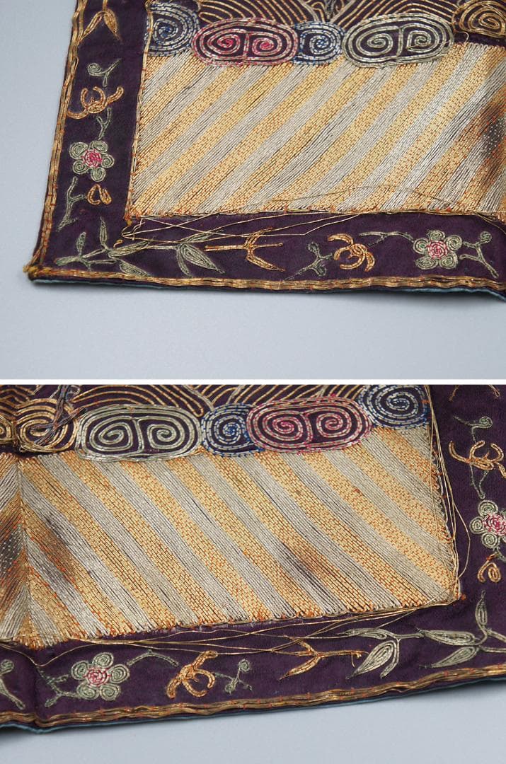 【繍】　★ 官品 白鷴紋五品文官補子 ★　清朝期　石榴 桃果 刺繍文様　明清織繍