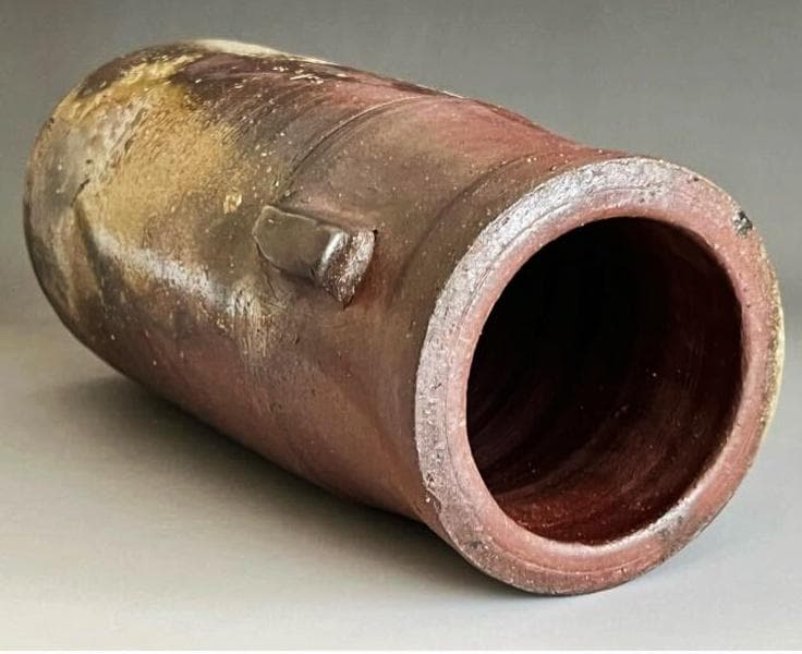 人間国宝　藤原啓　耳付窯変花入 　M336