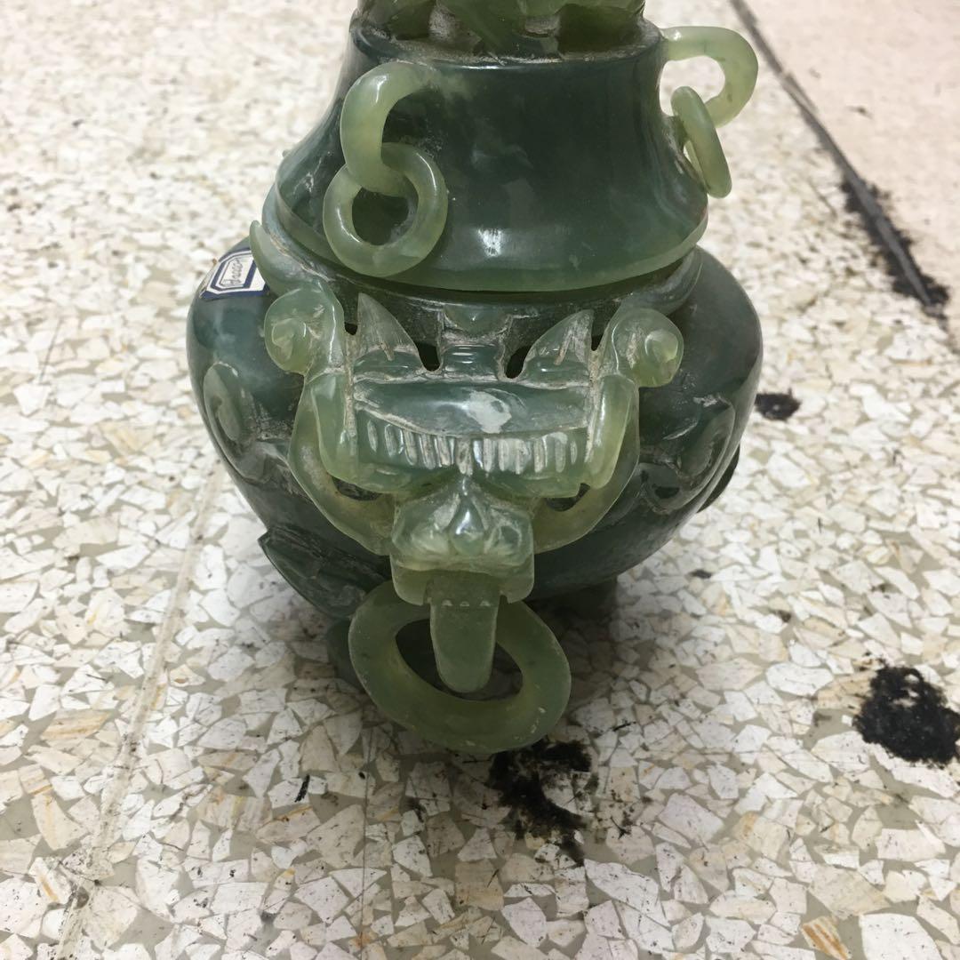 アンティーク 天然石 香炉 彫刻 骨董品 ヒスイ