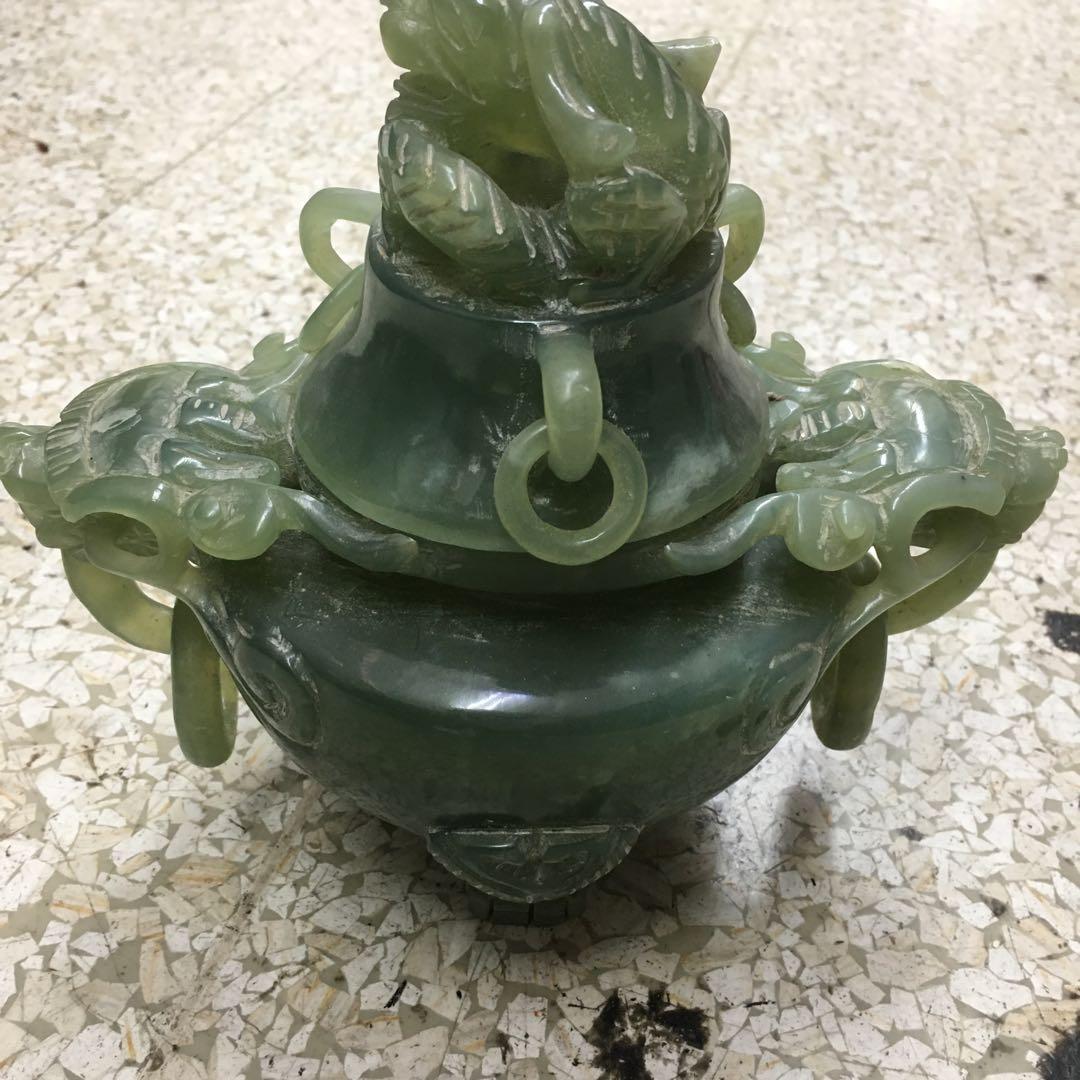 アンティーク 天然石 香炉 彫刻 骨董品 ヒスイ