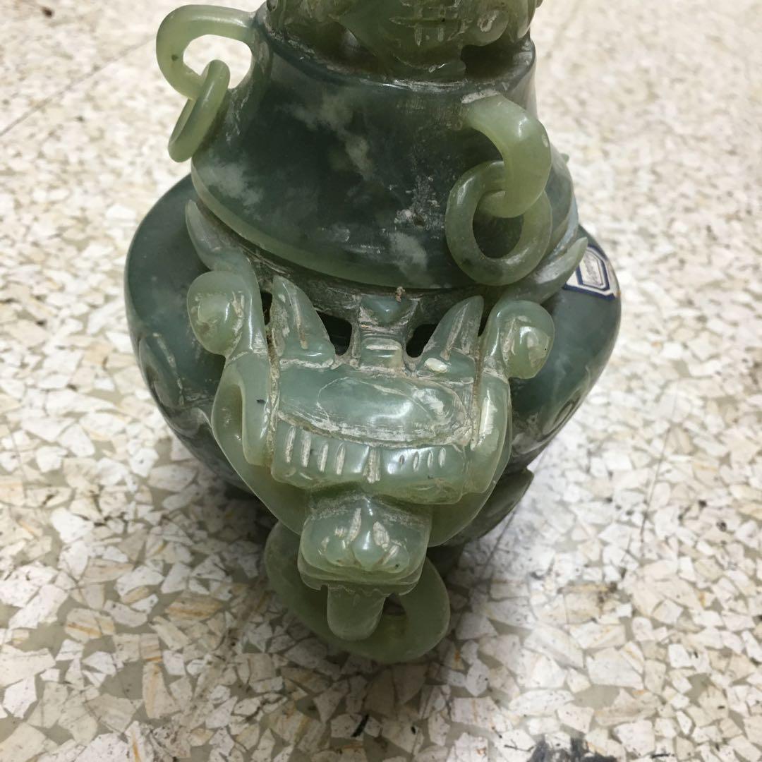 アンティーク 天然石 香炉 彫刻 骨董品 ヒスイ