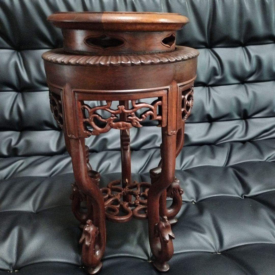 唐木 花台 盆栽台 傷有 骨董 アンティーク 中国