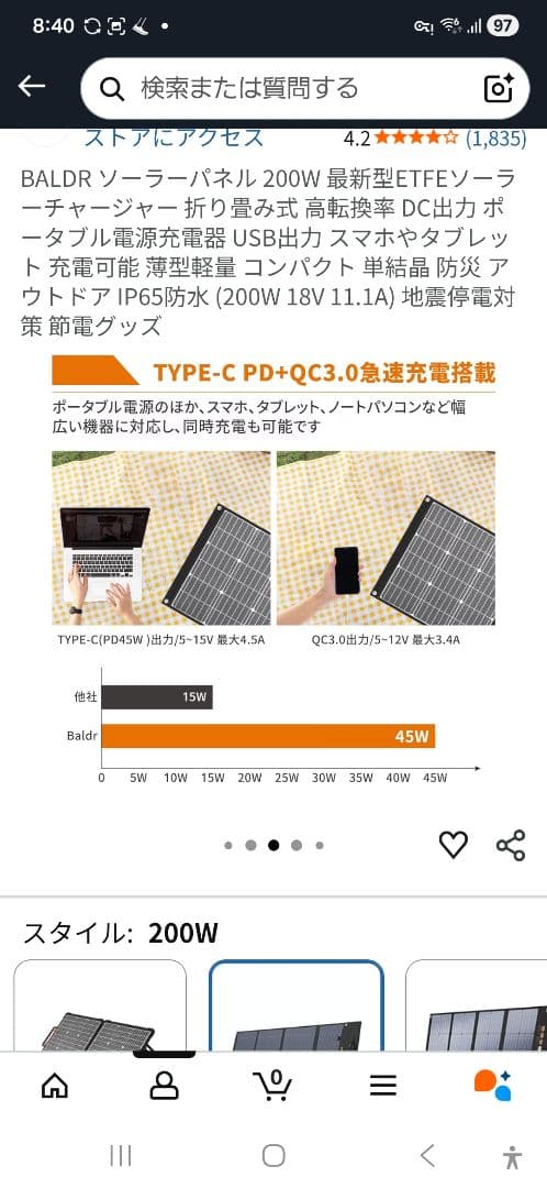 BALDR ソーラーパネル 200W TSP-200F