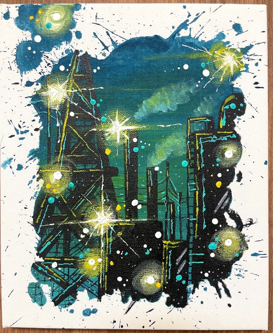 アクリルアート　アートパネル　絵画　アクリル絵の具　工場夜景　キャンバスアート