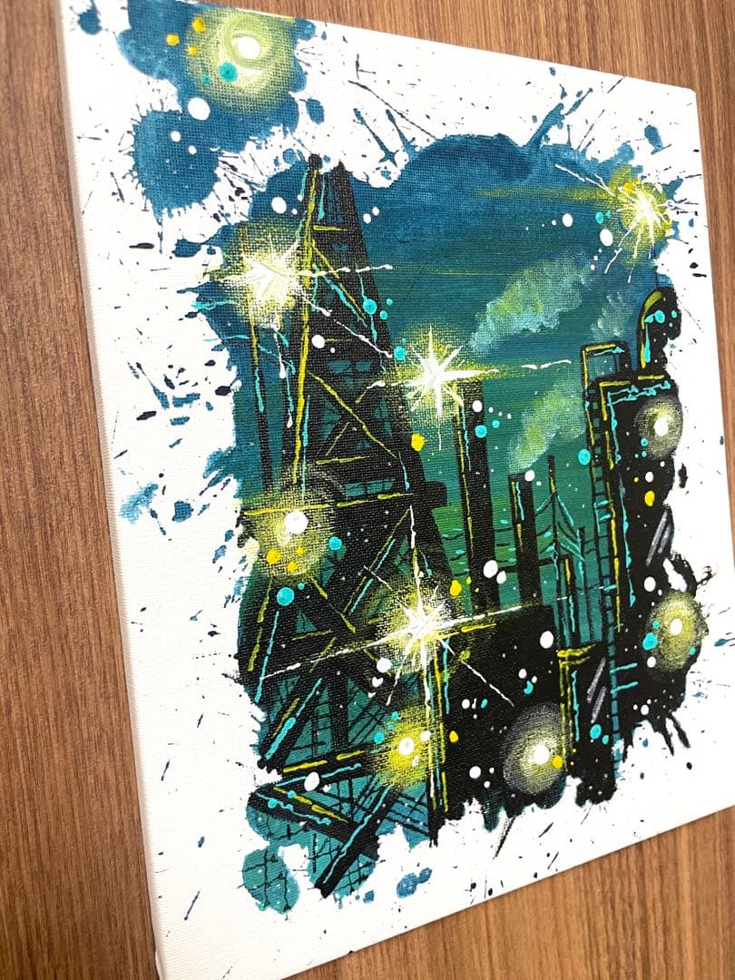 アクリルアート　アートパネル　絵画　アクリル絵の具　工場夜景　キャンバスアート