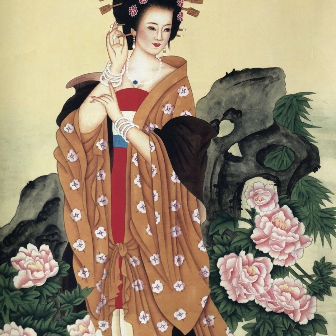 中国人物画　美人図　掛け軸　三尺中堂 宮廷風人物画・装飾用