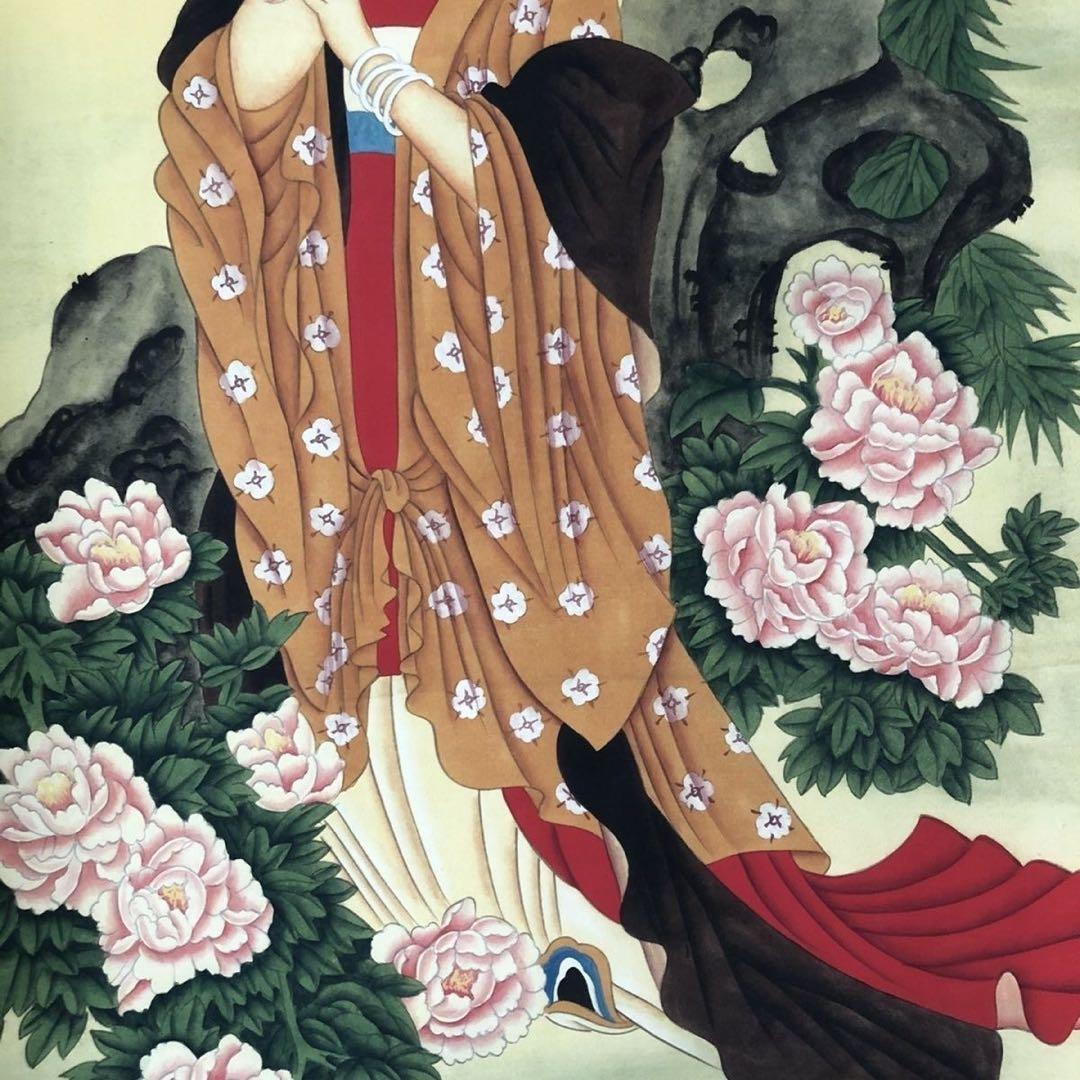 中国人物画　美人図　掛け軸　三尺中堂 宮廷風人物画・装飾用