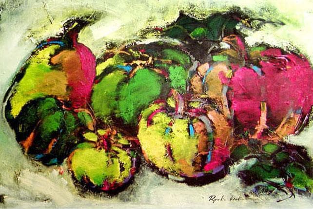 油絵 菅家令子 絵 絵画 インテリア uF6-061404 静物 かぼちゃ