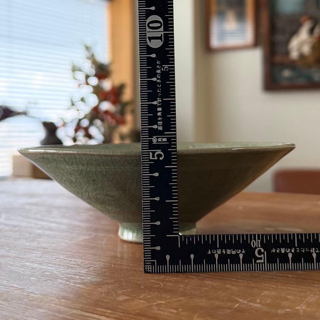 SNT1388 韓国 高麗青磁 象嵌彫文 茶碗 茶道具 朝鮮 美術 骨董 朝鮮