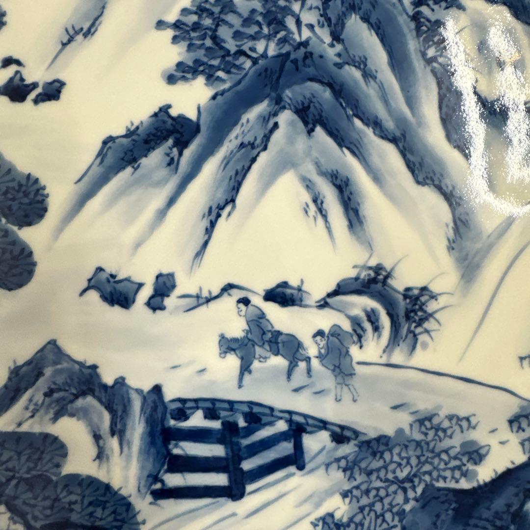 引き取り限定　神右衛門　染付山水絵　大皿　直径約93.5㎝東な7-1220☆2F