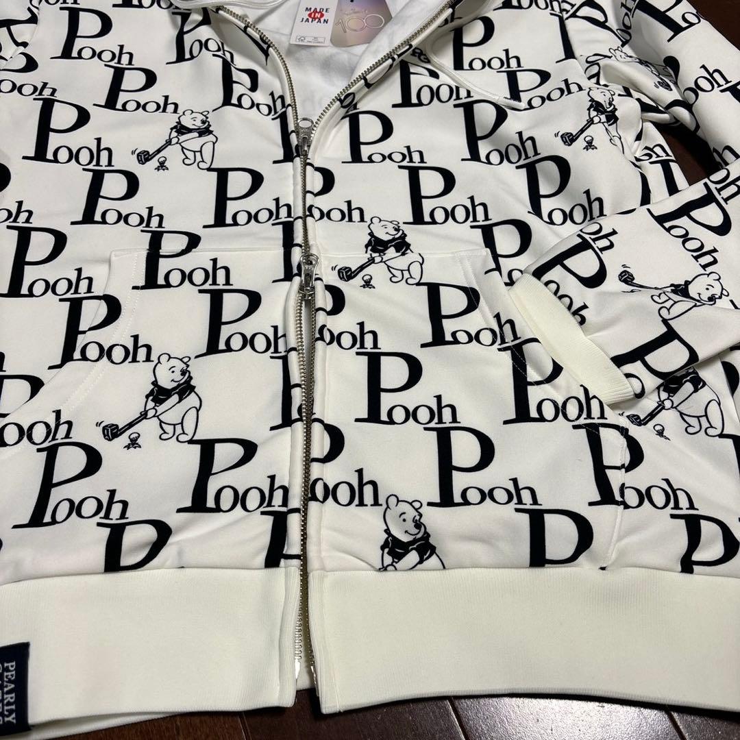 パーリーゲイツPGプーさんロゴプリント裏起毛パーカーホワイトサイズ1